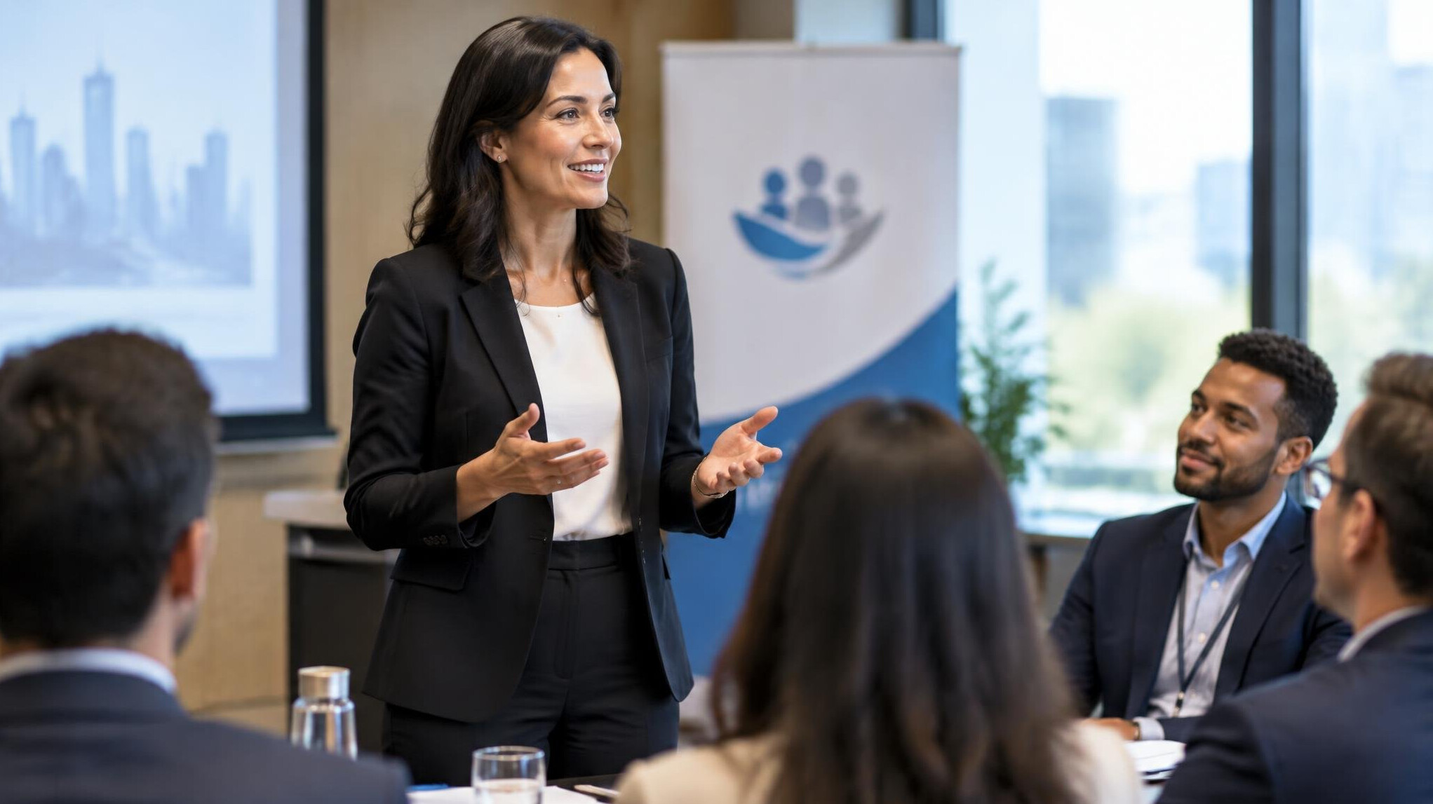 business woman leading discussion