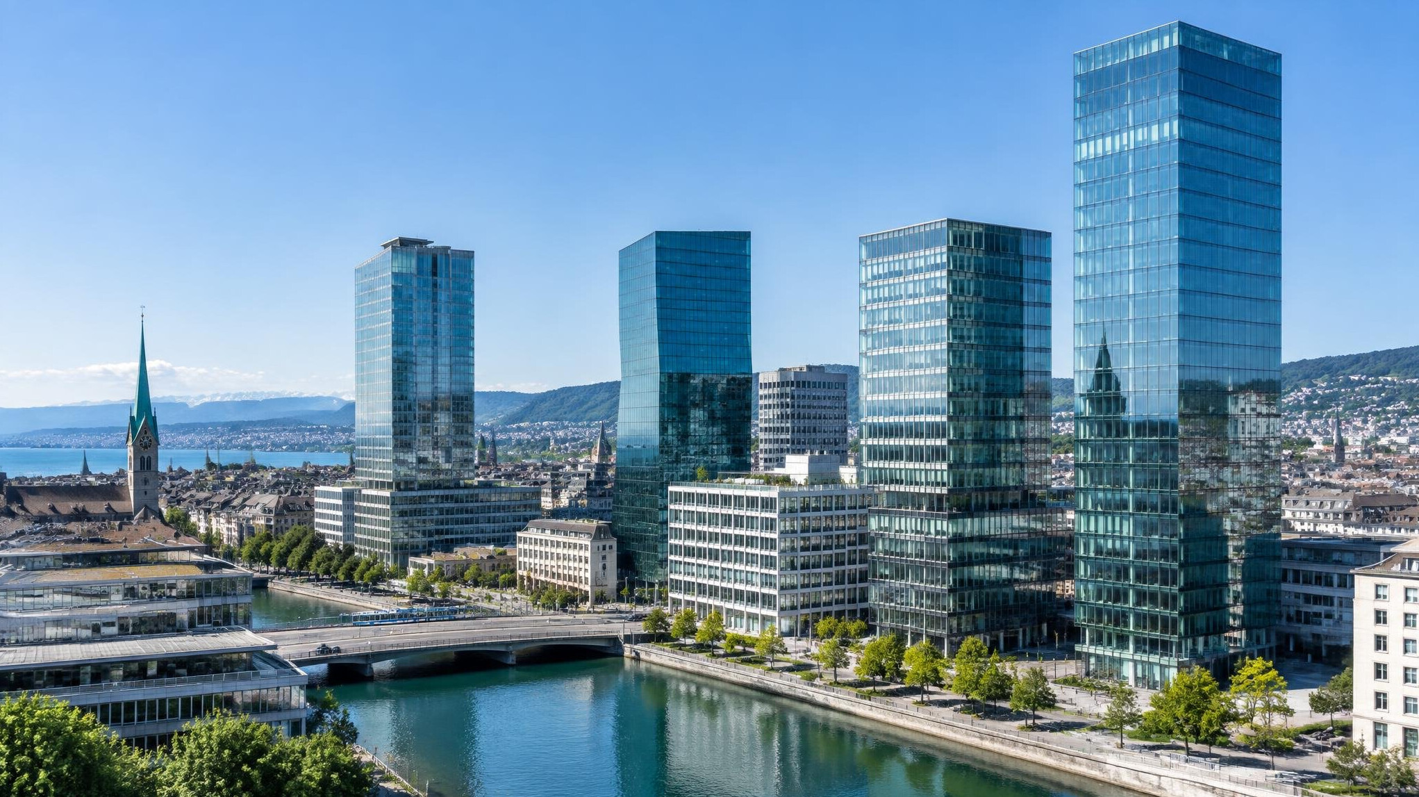 Zurich skyline with modern business towers